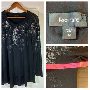 Karen Kane Tunic Top Womens Medium Black Metallic‎ Holiday Festive Lagenlook